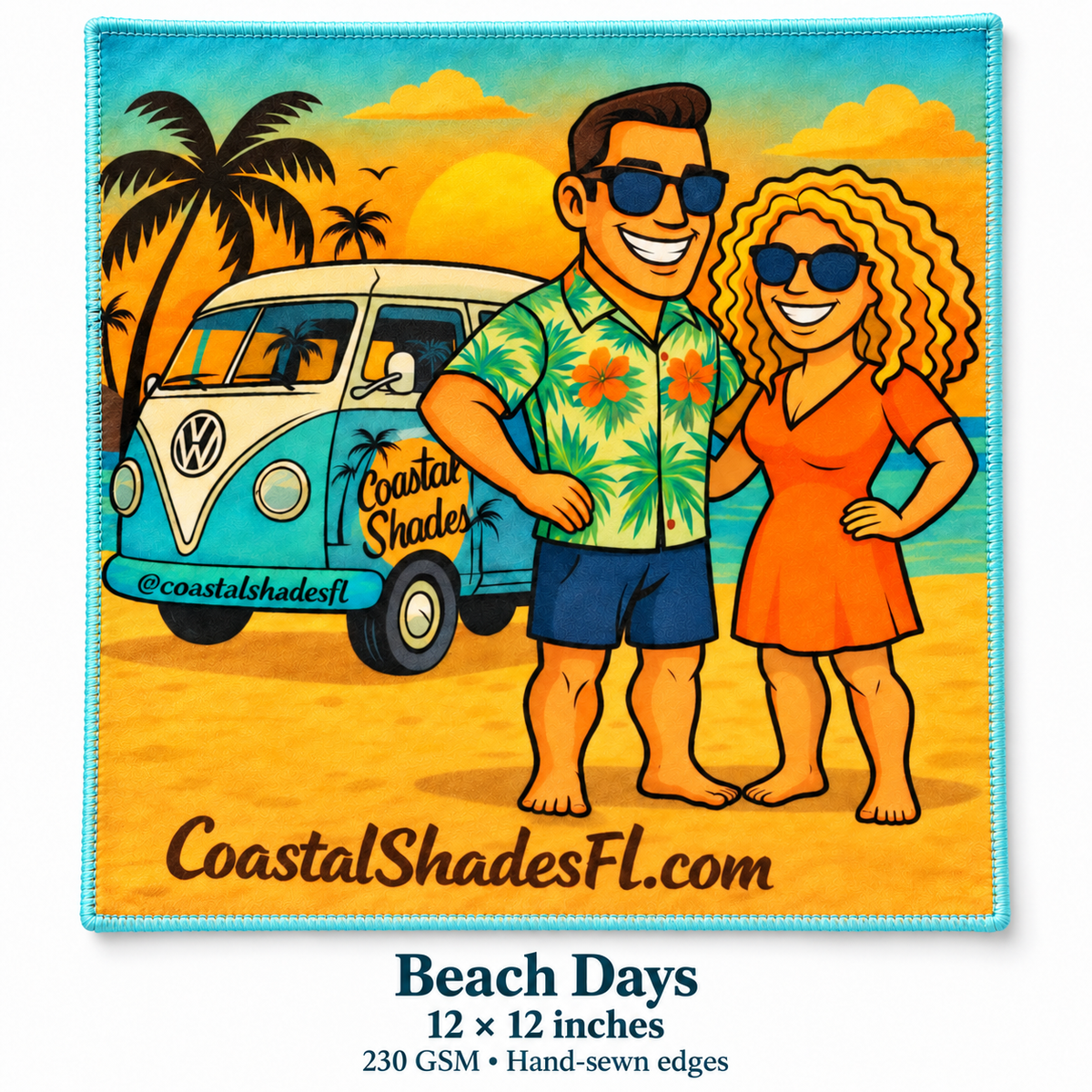 Beach Days – Coastal Shades Luxury Microfiber Eyewear Cleaning Cloth – 12 × 12 Inches